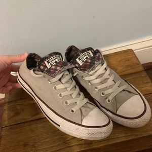 Plaid and grey low top converse